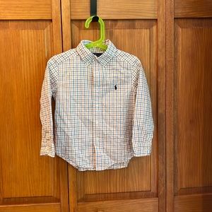 blue and orange striped boys polo button up